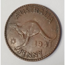 AUSTRALIA 1941 . ONE 1 PENNY . VARIETY . DIE CRACKS